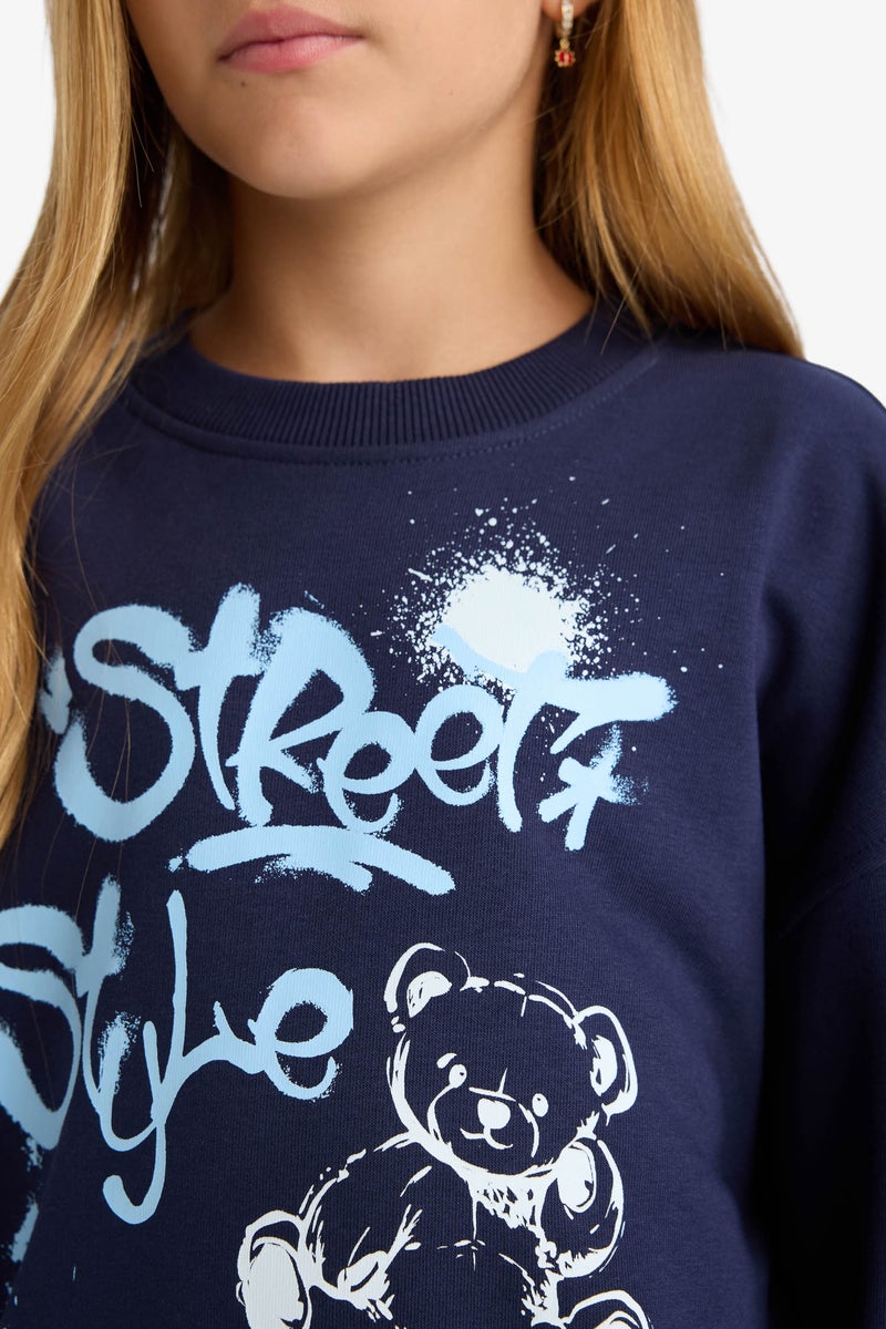 DeFacto Blue Girl Girl Oversize Crew Neck Printed Back Sweatshirt Casual - Image 5